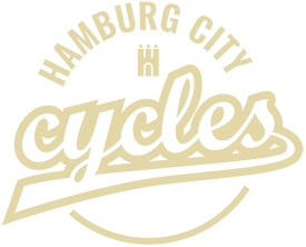 Hamburg City Cycles logo with stylized text and small building icon.