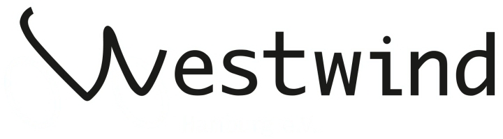 Logo with 'Westwind' in black, bicycle graphic, and 'Hamburg e.V.' in white.