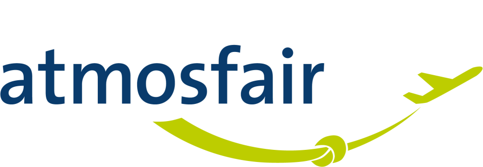 Logo with 'atmosfair' text and a green plane and swoosh design.